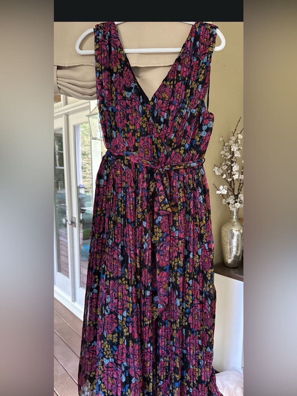 Modcloth Black Floral Pleated Dress with Pink, Blue, and Yellow Accents